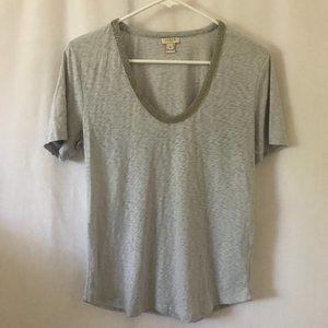 J. Crew Gray T-Shirt with Beaded Neckline